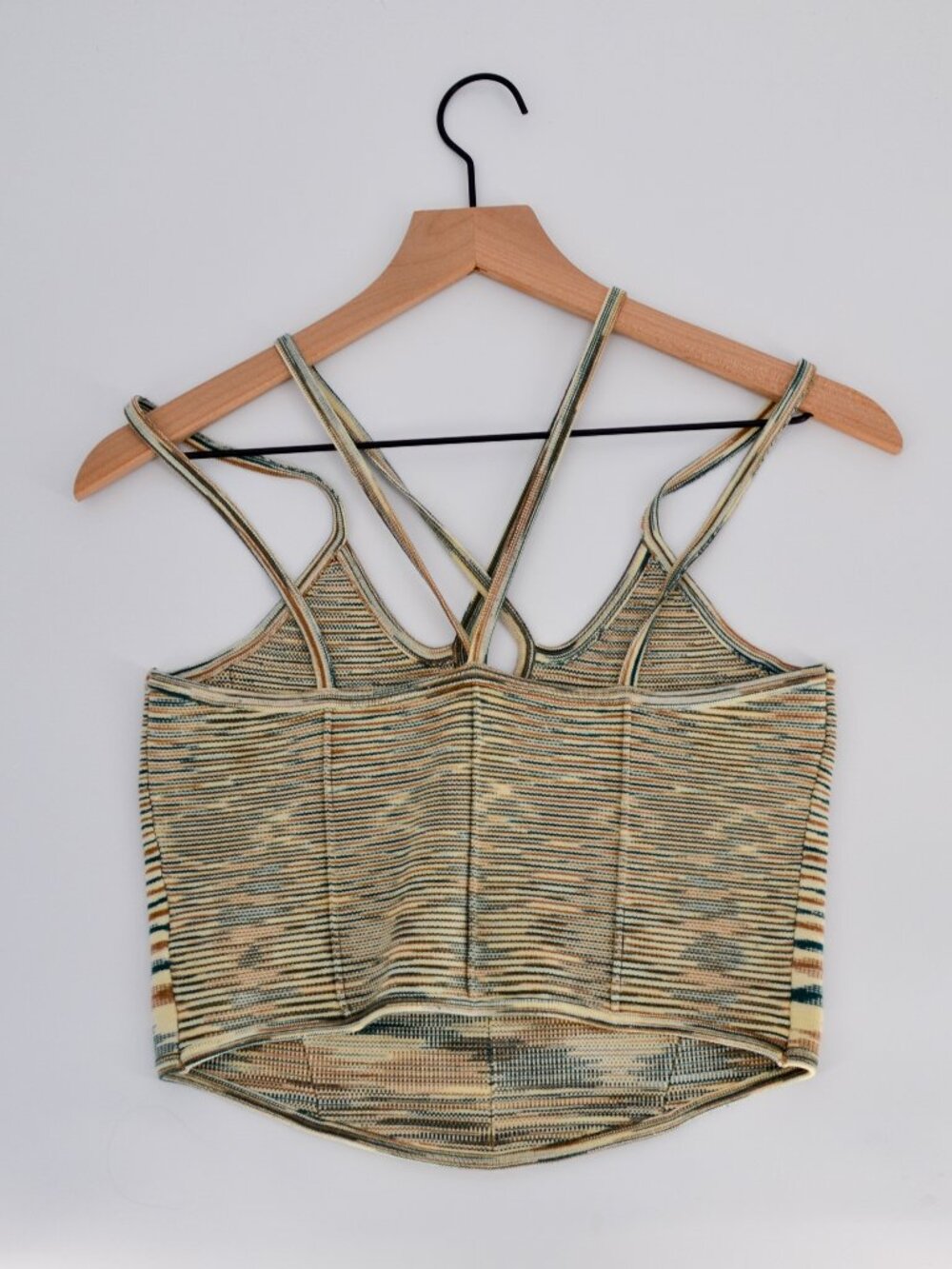 Anthropologie Striped Knit Crisscross Strap Crop Top Cream Green Brown S - Picture 3 of 7